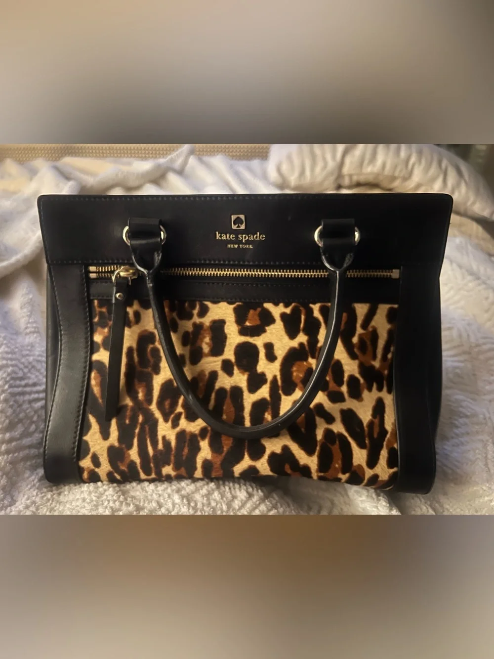 kate spade leopard print satchel in black and brown